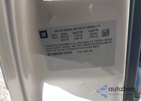 2012 Chevrolet Impala Lt from USA, damaged, VIN 2G1WB5E36C1307064